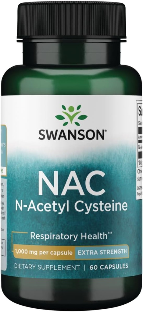 Swanson NAC N-Acetyl Cysteine - 산화 방지제 노화 방지 호흡기 지원 - 아미노산 보충교재 1000 mg 60 캡슐