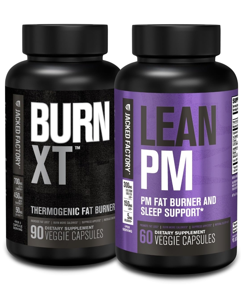 Jacked Factory Burn XT Thermogenic 지방 버너 - 식욕 억제제 & Nootropic 에너지 부스터 (90 캡슐) & Lean PM 체중 감소 보충교재, 수면 지원 | (60 캡슐)