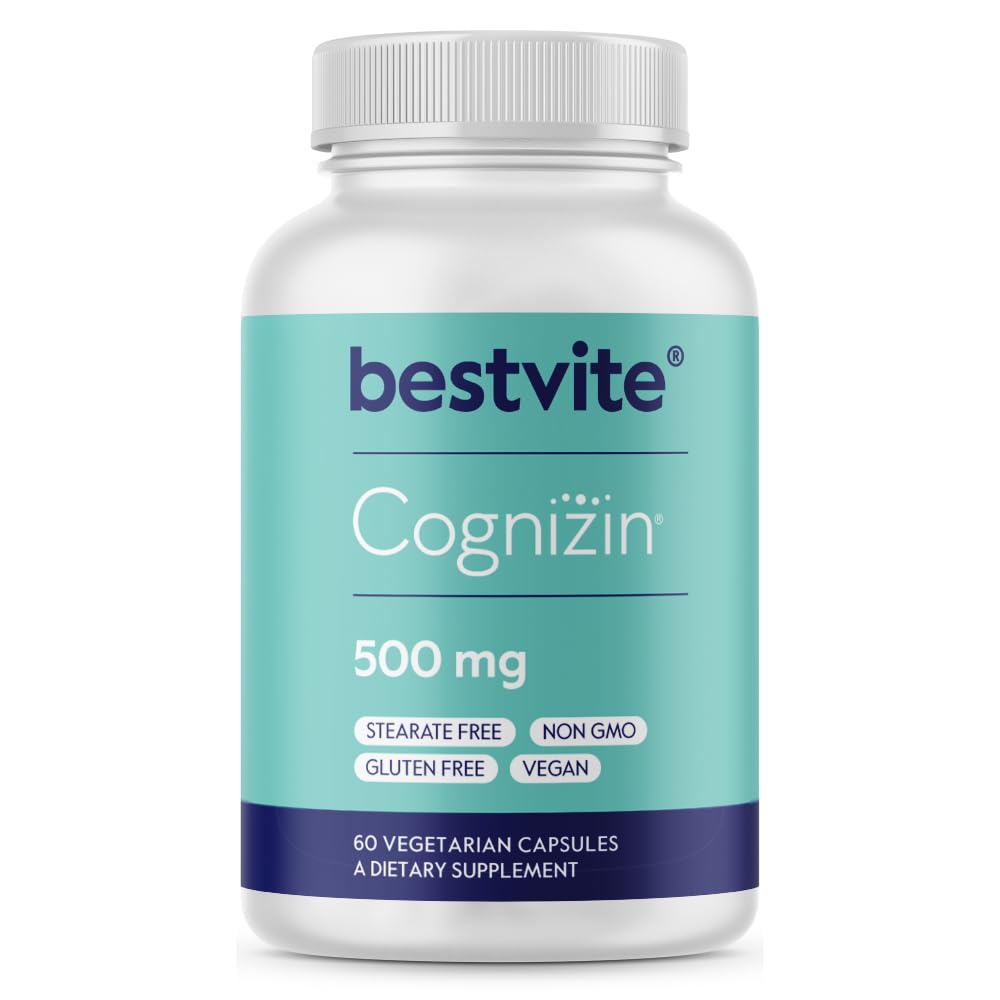 BestVITE Cognizin Citicoline 500mg (60 채식 캡슐) - 임상적으로 장식 된 프리미엄 Choline Nootropic - Stearates 없음 - Vegan - Non GMO - 글루텐 무료 - 기억 및 초점을위한 두뇌 보충제