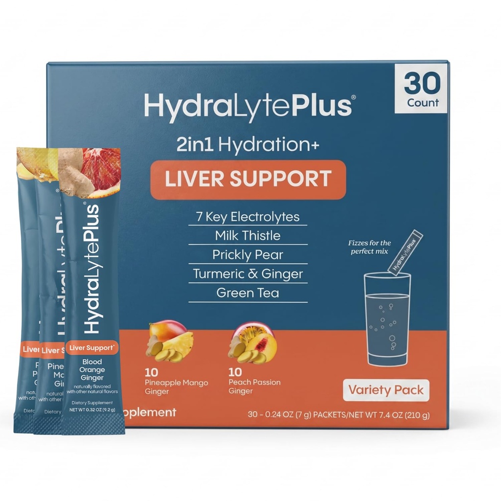 Hydralyte Liver 지원 + 우유 이틀, 심황, 생강, Prickly Pear, Rapid Rehydration (Variety flavor, 30 Packets)에 공식화 된 녹차 추출물
