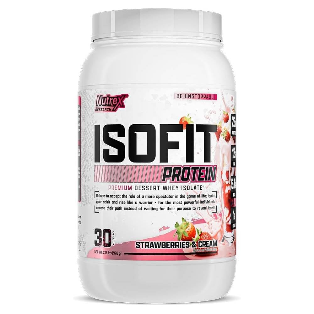 Nutrex 연구 IsoFit Whey Protein Powder 즉시 100 % Whey Protein Isolate (30 서빙 팩 1), 딸기 및 크림)
