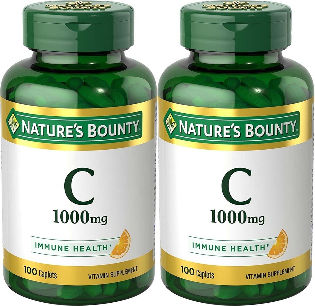 Nature's Bounty 비타민 C, 1000mg의 지원 면역력, 100개의 모자를 씌우십시오 (2의 포장)