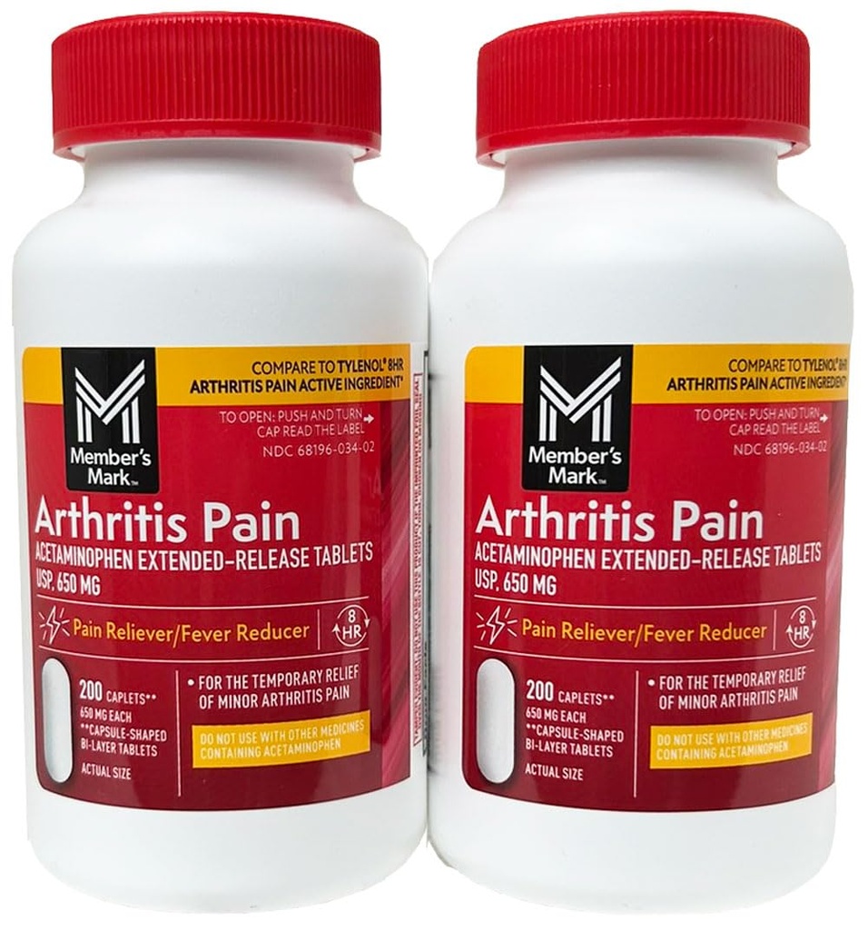 Tylenol Arthritis Pain Active 성분과 비교하십시오. - 회원의 표 - 관절염 통증 Reliever, 장시간 방출, Acetaminophen 650 mg, 400 CapletsQ