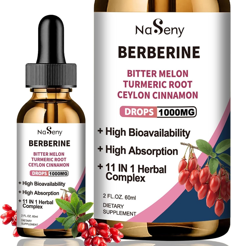 Berberine 액체 드롭 - 버버린 HCL Drops with Ceylon Cinnamon, Bitter Melon, Turmeric, Immune & Digestion Health (60mL)를 위한 액체 초본 추출물 보충교재
