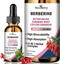 Berberine 액체 드롭 - 버버린 HCL Drops with Ceylon Cinnamon, Bitter Melon, Turmeric, Immune & Digestion Health (60mL)를 위한 액체 초본 추출물 보충교재