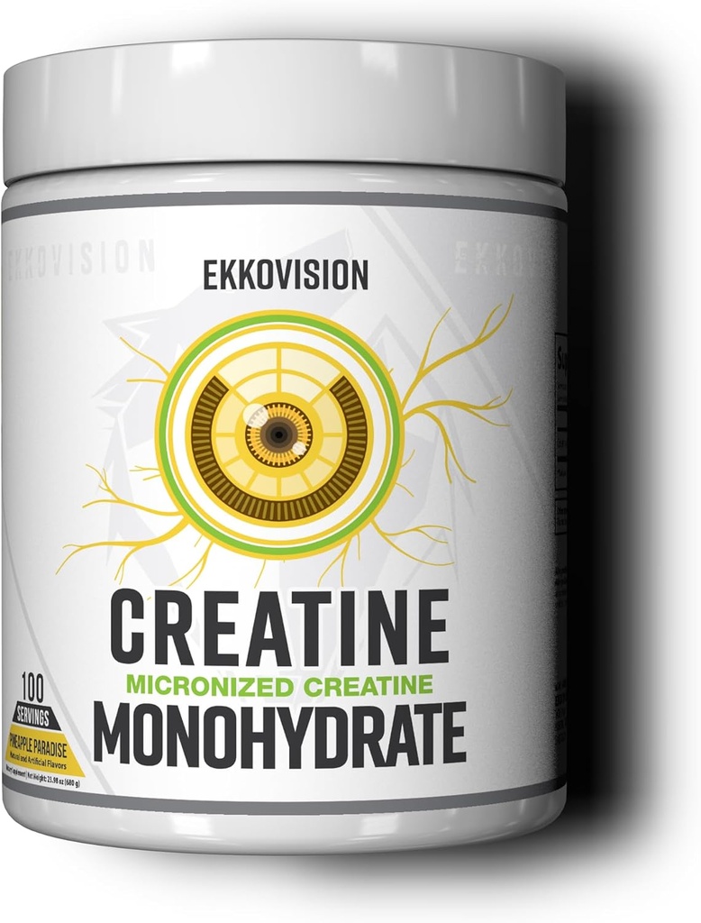 Ekkovision 크레아틴 Monohydrate 분말, Micronized, 파인애플 파라다이스, 전 운동 & 남자와 여자를 위한 포스트 운동 보충교재, 에너지 지원, Shakes, Smoothies & 음료, 100 Srvgs에서 섞기 쉬운