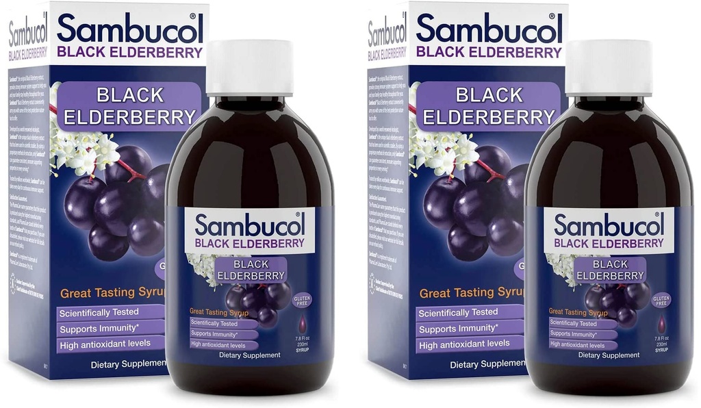Sambucol 검정 Elderberry Syrup - Sambucus Elderberry Syrup, 검은 Elderberry 액체, 면역 지원, 높은 산화 방지제, 글루텐 무료 - Original Formula, 7.8 Fl Oz (팩 2)