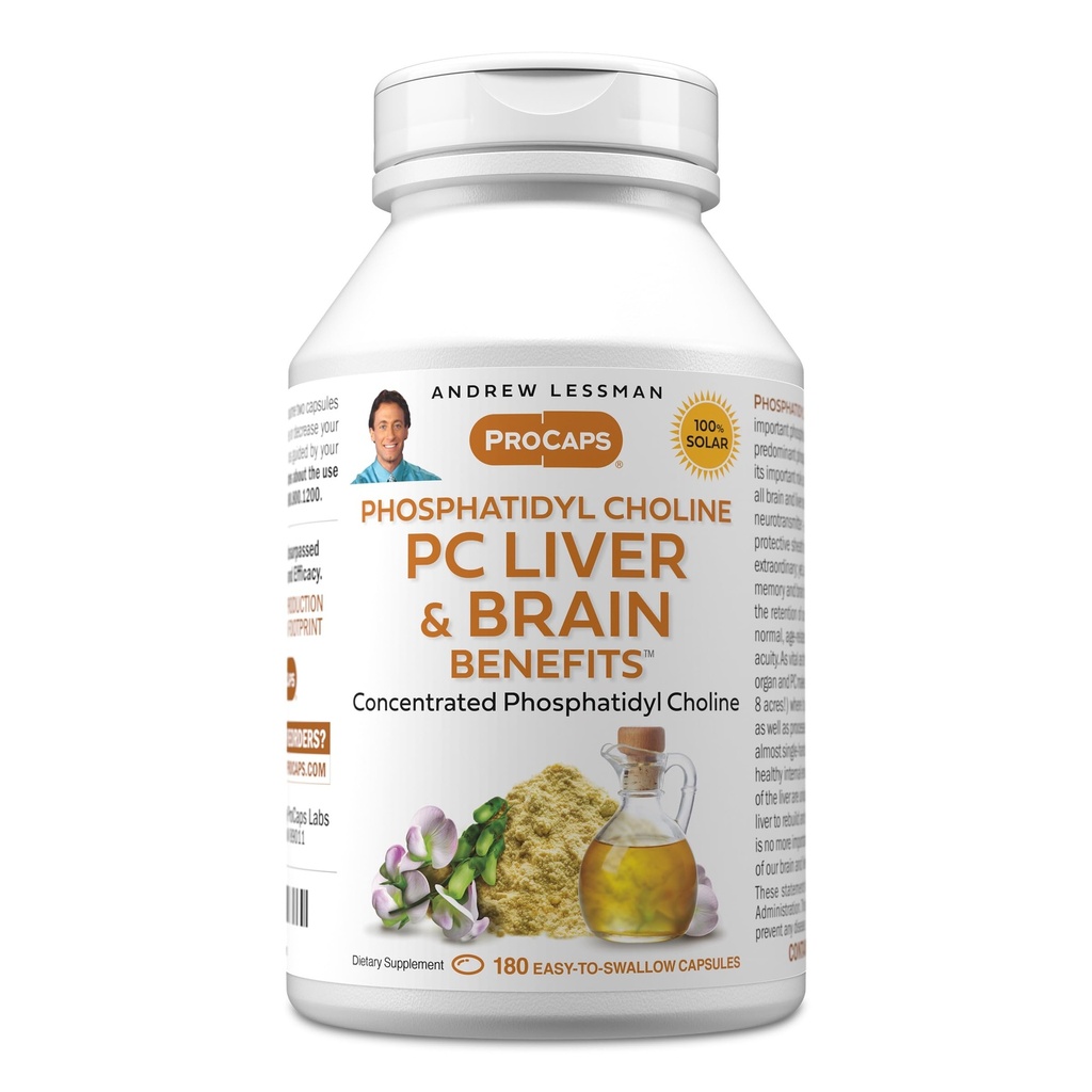 ANDREW LESSMAN PC Liver 및 Brain Benefits 180 Softgels - Phosphatidyl Choline, 건강한 간과 뇌 구조를위한 가장 중요한 빌딩 블록, 기능. 첨가물 없음. 쉽게 삼키기 Softgels