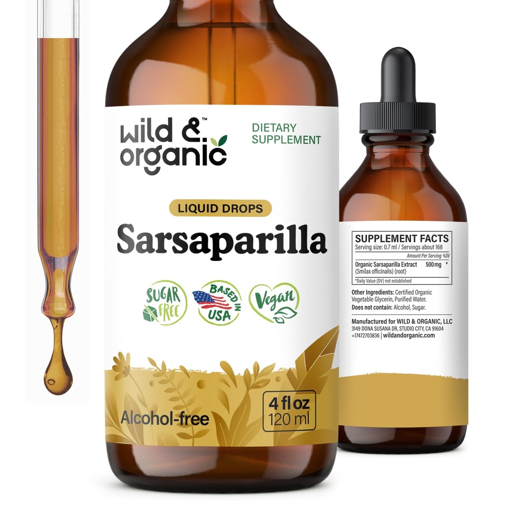 야생 & 유기 Sarsaparilla 루트 Tincture - 전반적인 지원 - Sarsaparilla Extract Supplement - Vegan, Sugar & Alcohol-Free Liquid Drops - 4 fl oz