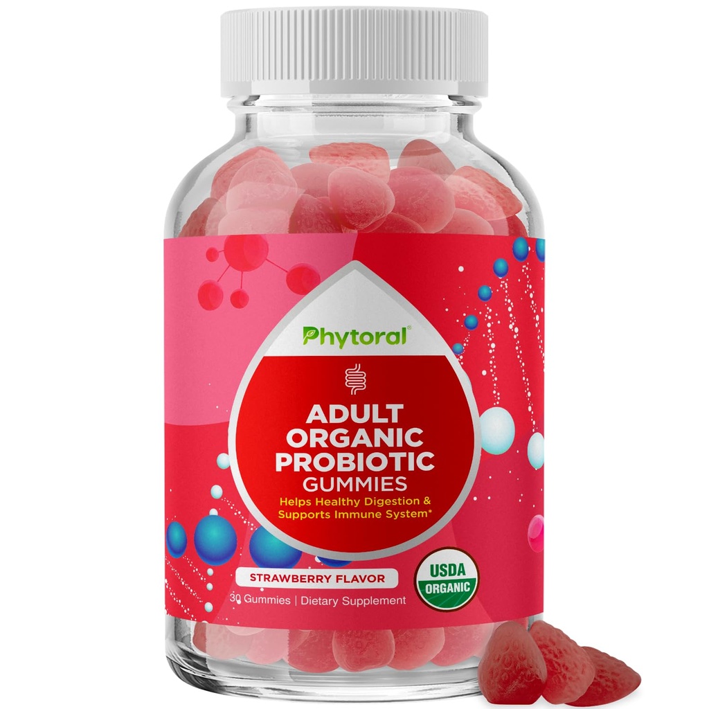 성인을위한 건강한 Gut Probiotic Gummies - Gut Health Upset Stomach Relief 및 Immune 지원을위한 유기 Probiotics - 여성과 남성을위한 소화성 건강 Chewable Probiotic Gummies - 5 억 CFU