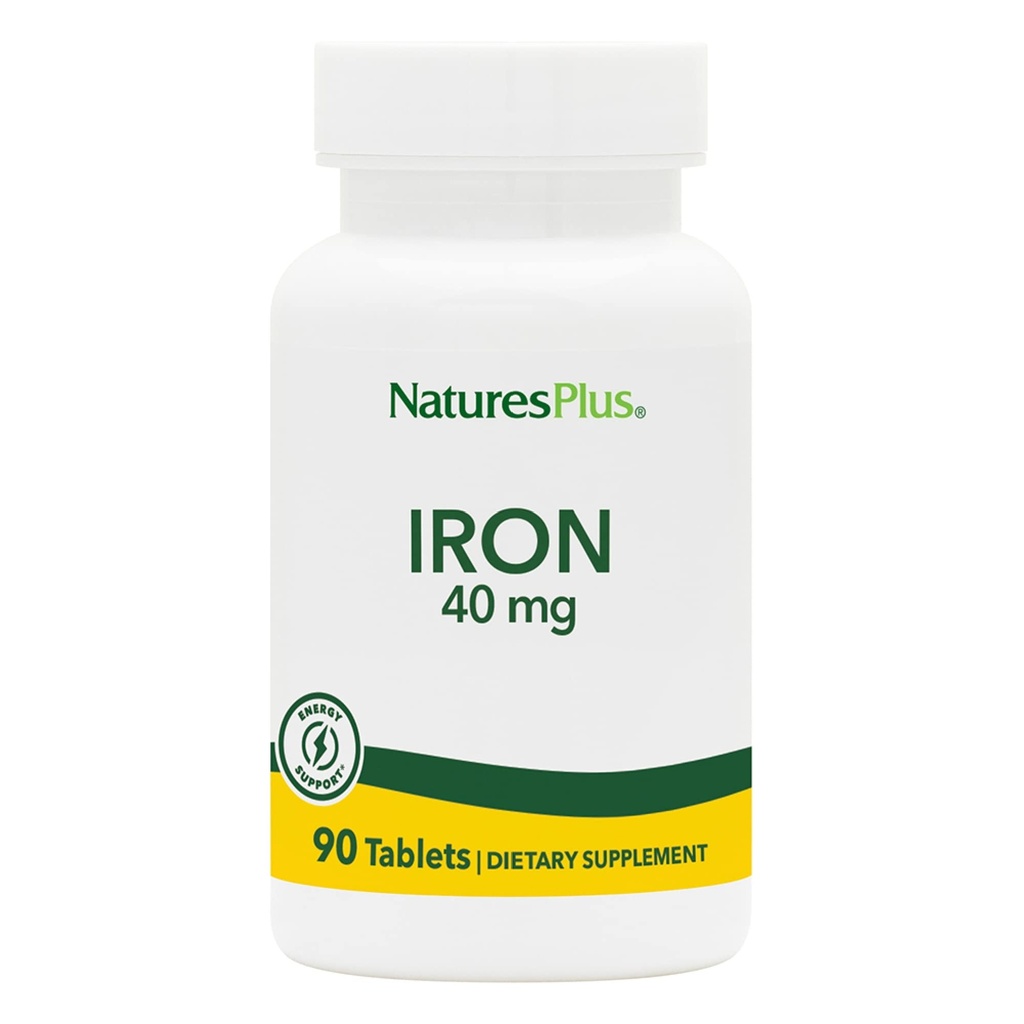 NaturesPlus Iron - 40 mg, 90 정제 - 채식주의, 글루텐 무료 - 45 서빙