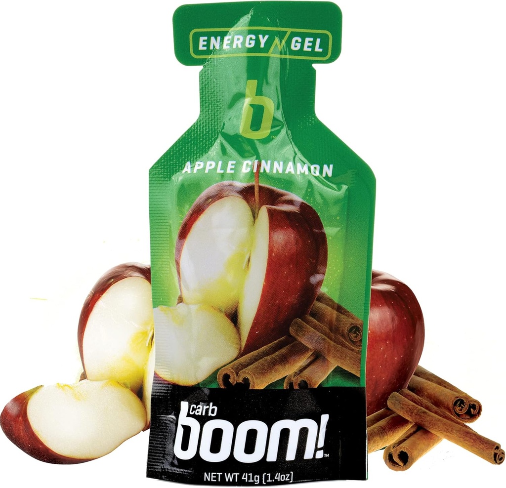 Boom Nutrition - Carb Boom Energy Gel - 과일 향기로운 에너지 젤 - 운동 젤 - 사이클링을위한 에너지 젤 - 자연 에너지 젤 - Apple Cinnamon (24 팩)