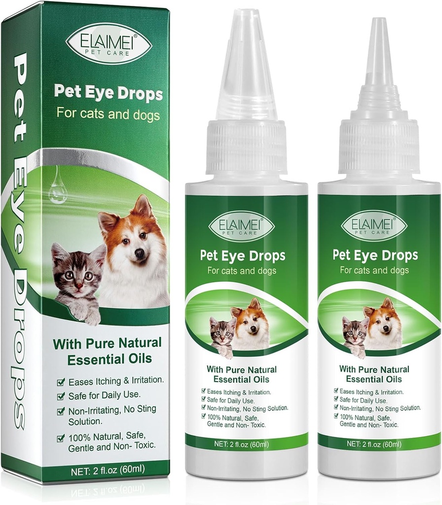 개와 고양이를위한 눈 드롭, Gentle Formula Dog Eye Drops, Flush & Soothe Eye Irritations는 눈 감염 완화 Eye Cleaner를 지원합니다. - 애완 동물 Eye Gentle Care Supplement Cats Drops for Eyes - 4.04 fl oz