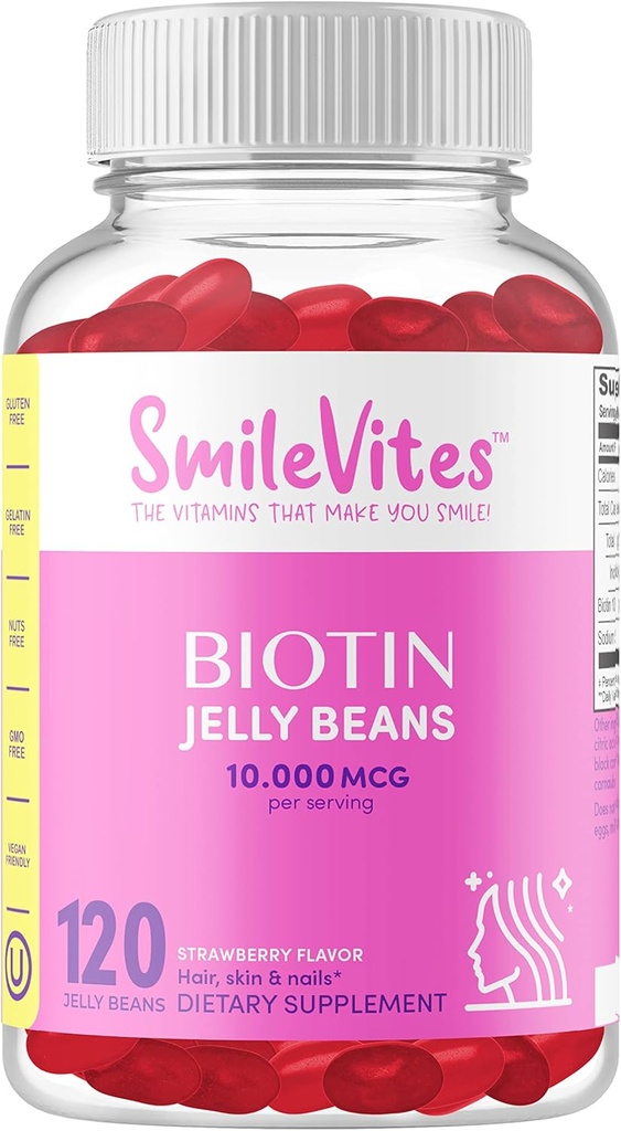 Heartland Pharma Biotin 10,000 MGC 젤리 콩 | 헤어, 스킨 & 네일 지원 | Vegan, Gluten-Free, Non-GMO & Kosher Friendly | 딸기 맛 | 120 개