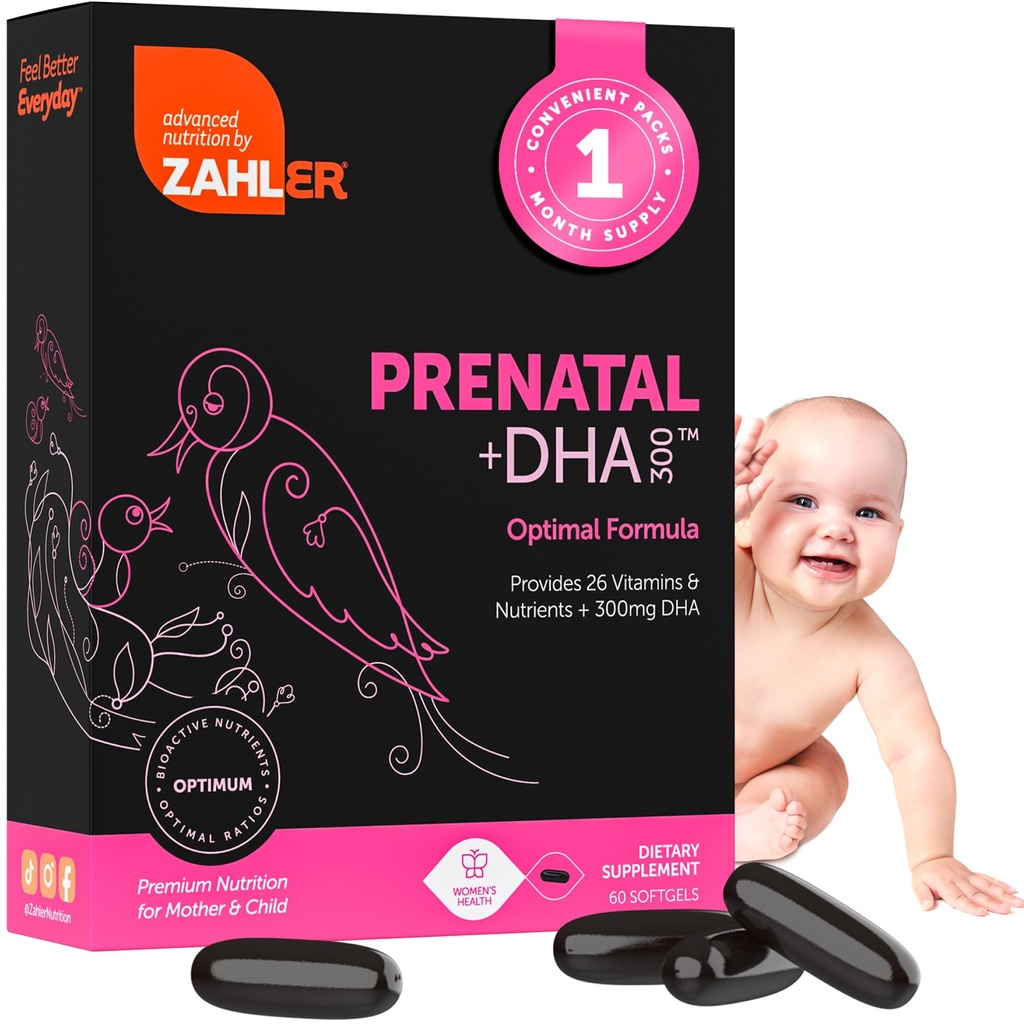 DHA & Folate를 가진 Zahler Prenatal 비타민 - DHA는 어머니와 아이를 위한 예비적인 Multivitamin를 보충합니다 - 철을 가진 Kosher Prenatal DHA Prenatal 비타민, 전 Natal Softgels 60 조사