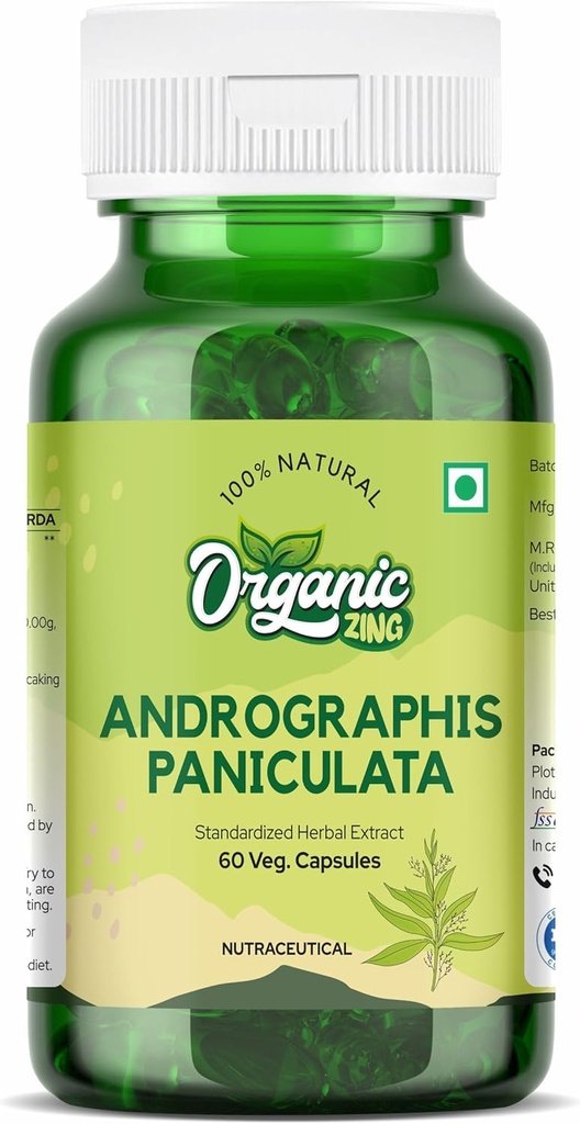 유기 ZING Andrographolide 보충 - Andrographis Paniculata에서 추출 - Vegan & Gluten-Free - 60 캡슐, 400mg 각각