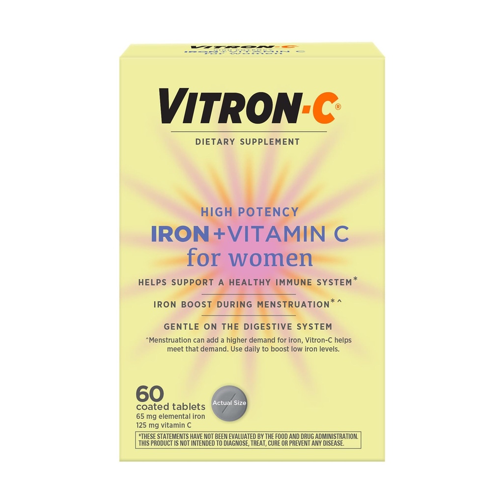 비타민 C를 가진 여성을 위한 Vitron-C 철 보충교재, 빨간 혈액 세포 생산 & 면역 지원, 60 조사