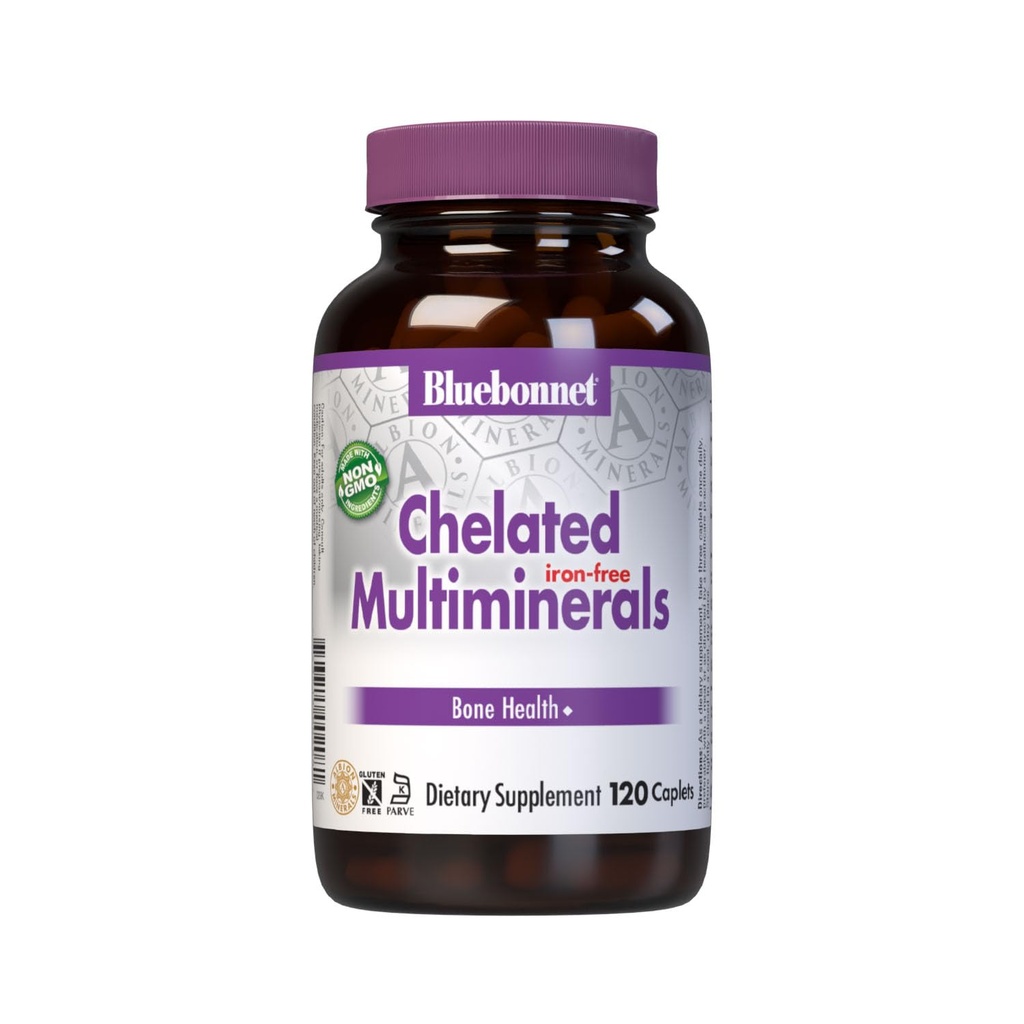 Bluebonnet Nutrition High Potency Chelated Multiminerals (Iron-Free), Albion Chelated Minerals, Soy-Free, Gluten-Free, Non-GMO, Kosher Certified, Dairy-Free, 120 Caplets, 40 서빙