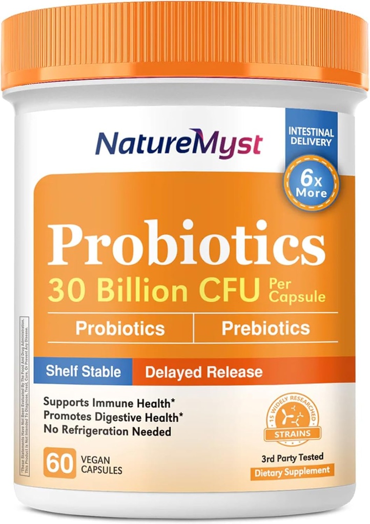 Probiotics, 30 억 CFU, 남성과 여성을위한 Prebiotics, Gut 건강, 면역 및 소화 지원, 선반 안정, 지연 릴리스, 60 Vegan Caps