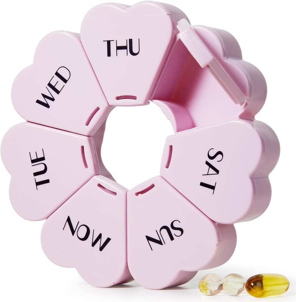 MOLN HYMY 큰 주간 알약 조직자, Girly Pill 상자 7 일, 물고기 기름/Medicine/Supplements를 위한 자주색 분홍색 매일 비타민 홀더