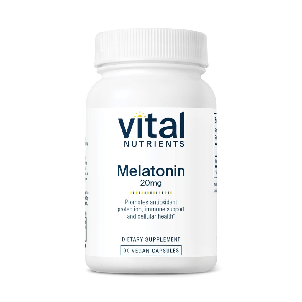 Vital Nutrients Melatonin 20mg | Vegan | 몸의 자연적인 수면주기를 지원하는 수면 보충 | 글루텐, 낙농장, 간장 무료 | 60 캡슐