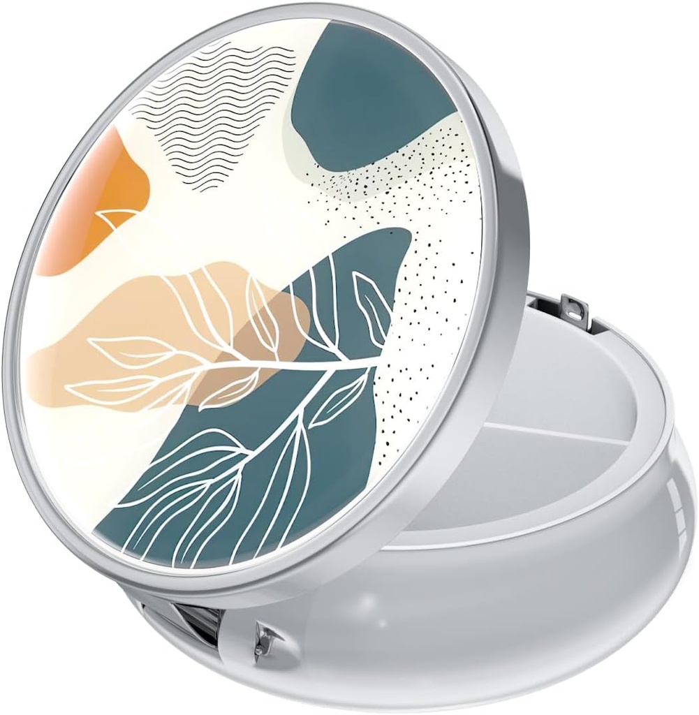 Rouidr Pill Box, 3 Compartment Medicine Pill Case, Purse & Pocket, Silver, Abstract Boho Leaf를 위한 작은 금속 여행 약 상자