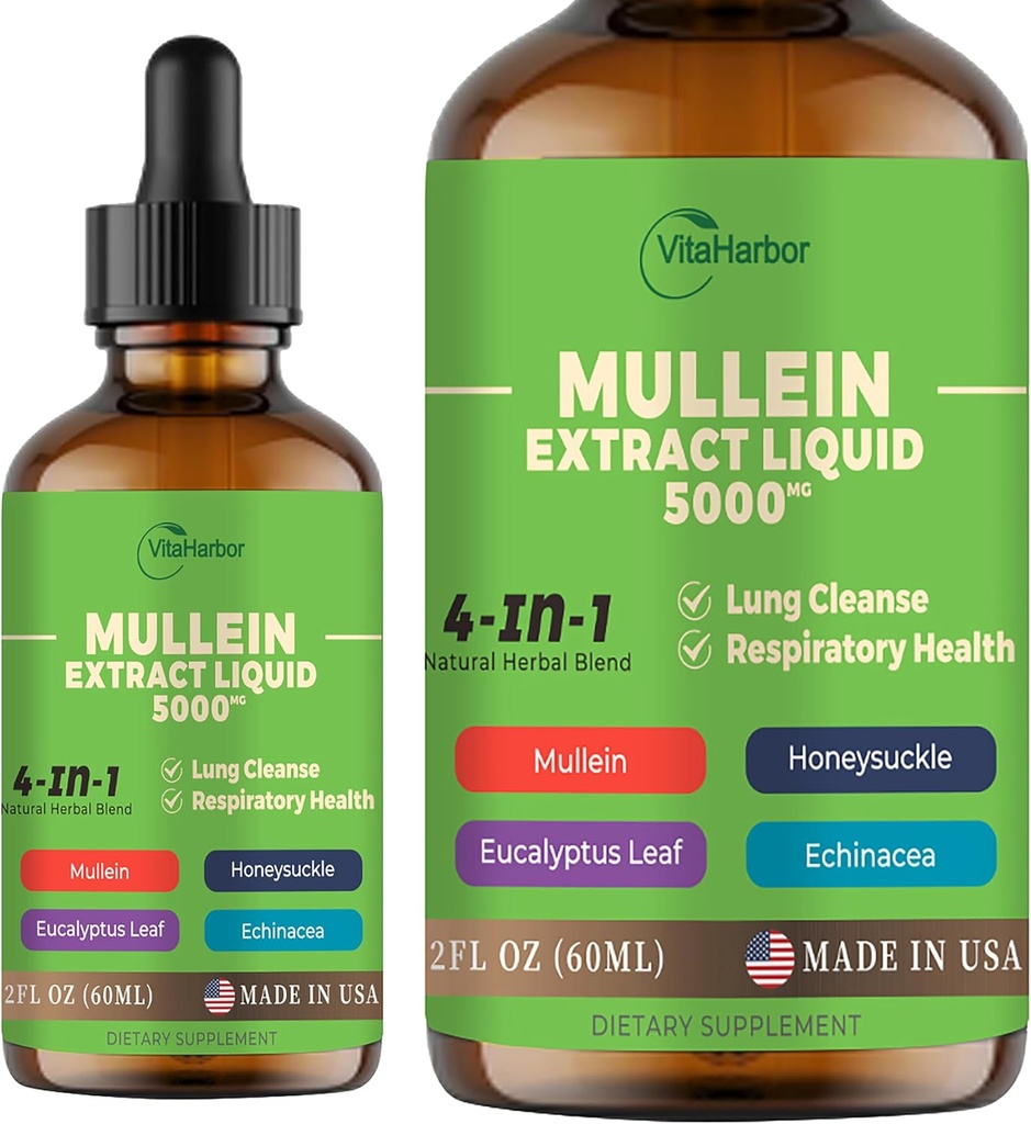 Lungs, Organic Mullein Leaf & Honeysuckle & Eucalyptus Leaf & Echinacea Extracts, Lung Cleanse, Immune & Respiratory Support, Sugar-Free | Non-GMO | Vegan, 2 Fl oz