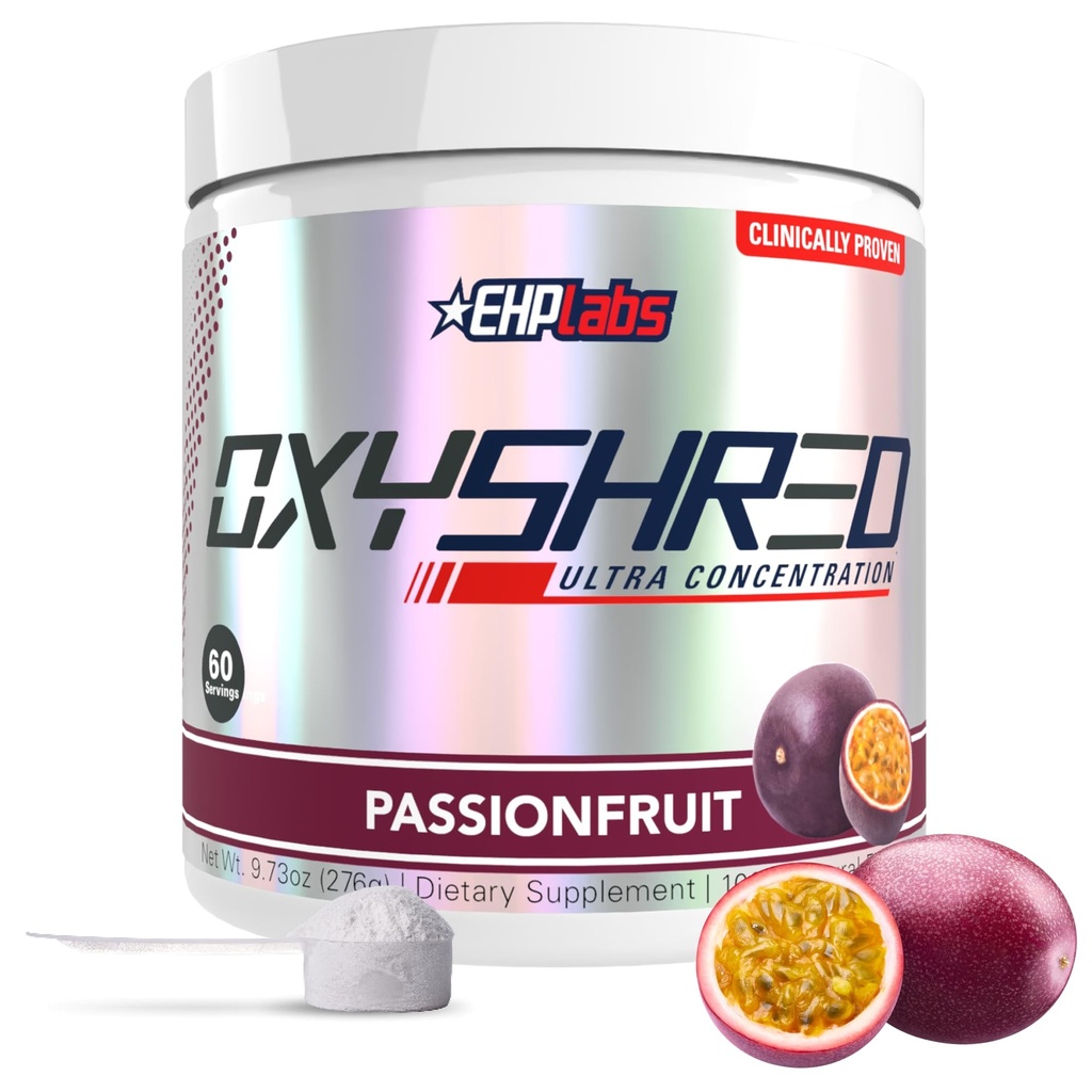 EHP Labs OxyShred Pre 운동 분말 & Shredding 보충교재 - L 글루타민 & Acetyl L 카르니틴, 에너지 부스트 음료를 가진 Preworkout 분말 - Passionfruit, 60의 서빙