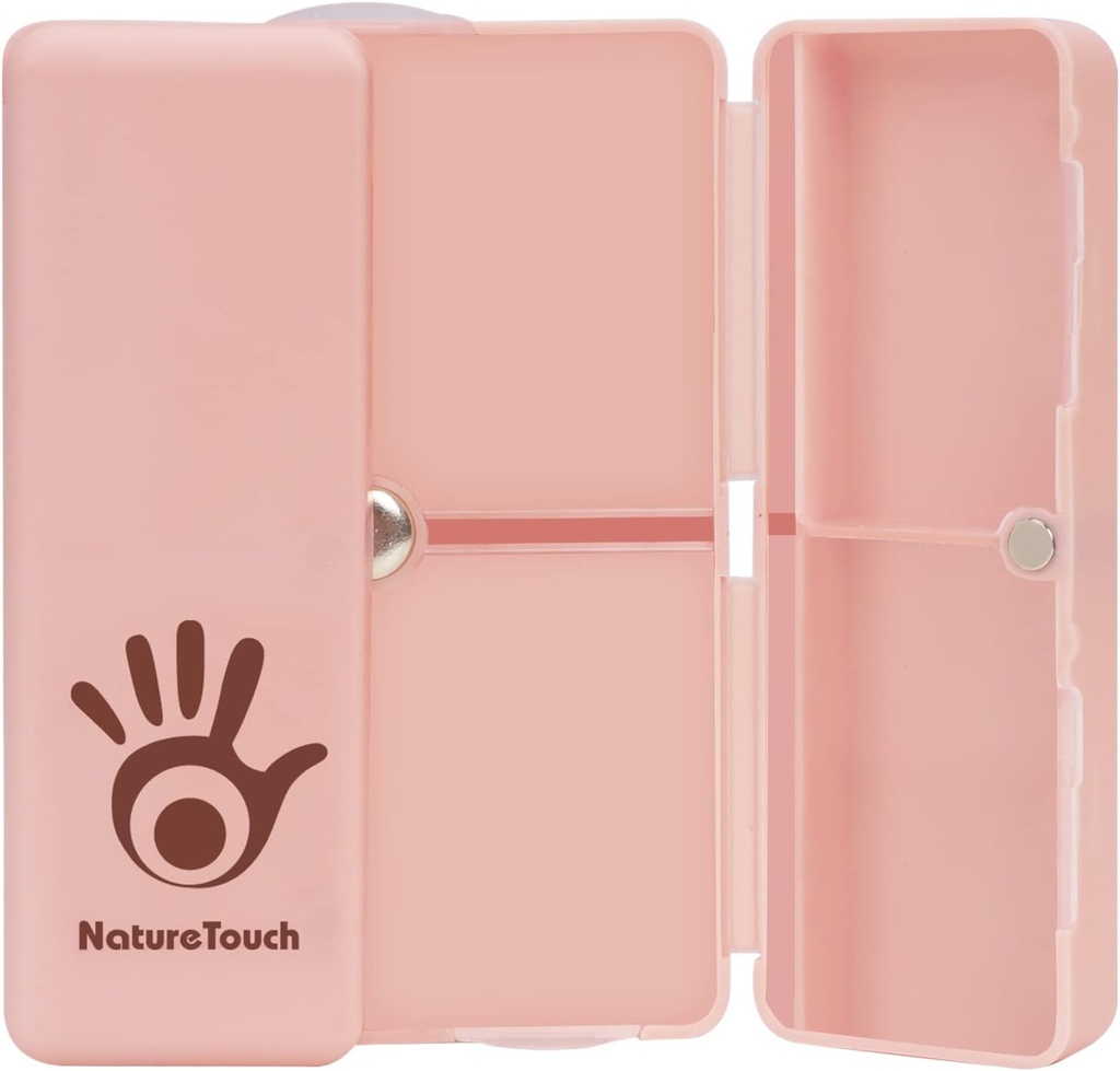 NatureTouch Pill 주최자, 7 격실 케이스, 여성과 남성을위한 휴대용 알약 상자, 알약 / 비타민 / 과일 오일 / 보충을위한 듀얼 뚜껑이있는 휴대용 접이식 알약 분배기 - 핑크 박스