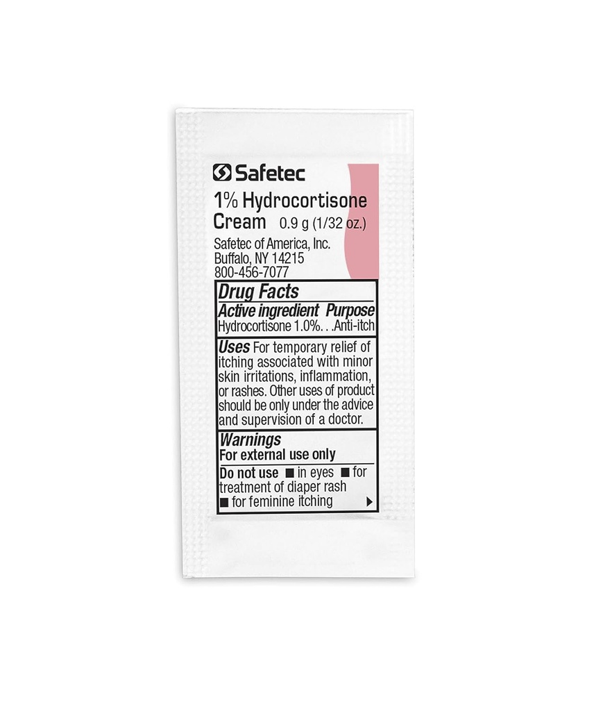 Safetec Hydrocortisone 1% 크림.9 g. 파우치 (불크 패키지 - 2000 카운트)