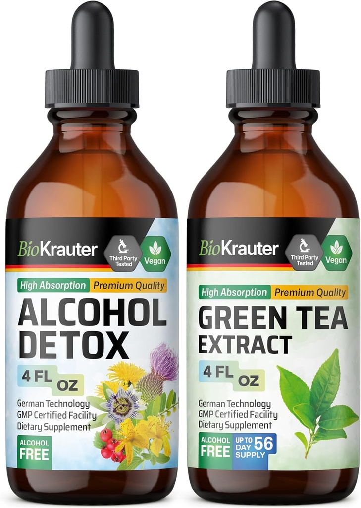 BIO KRAUTER 알코올 Detox Tincture 4 Fl. Oz. & 녹차 추출물 Tincture 4 Fl. Oz.