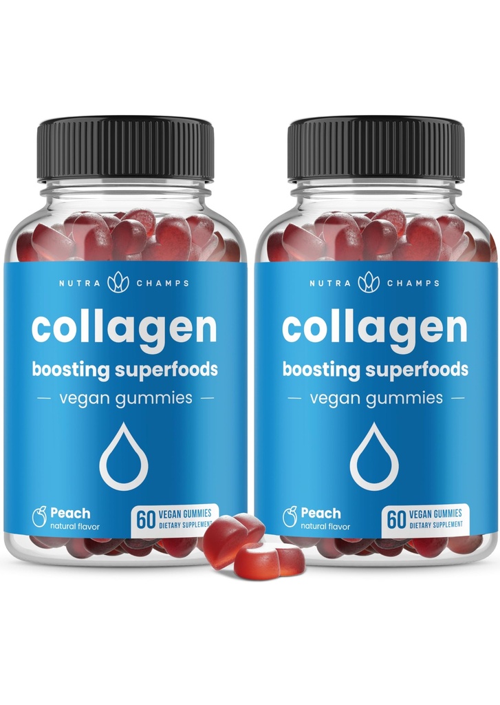 NutraChamps Collagen Boosting Gummies, 자연적인 교원질 생산을 위한 교원질 승압기 거미, Vegan Pectin는 여자 & 남자, 60 복숭아 Gummies를 위한 Chews를 보충합니다 (2의 포장)