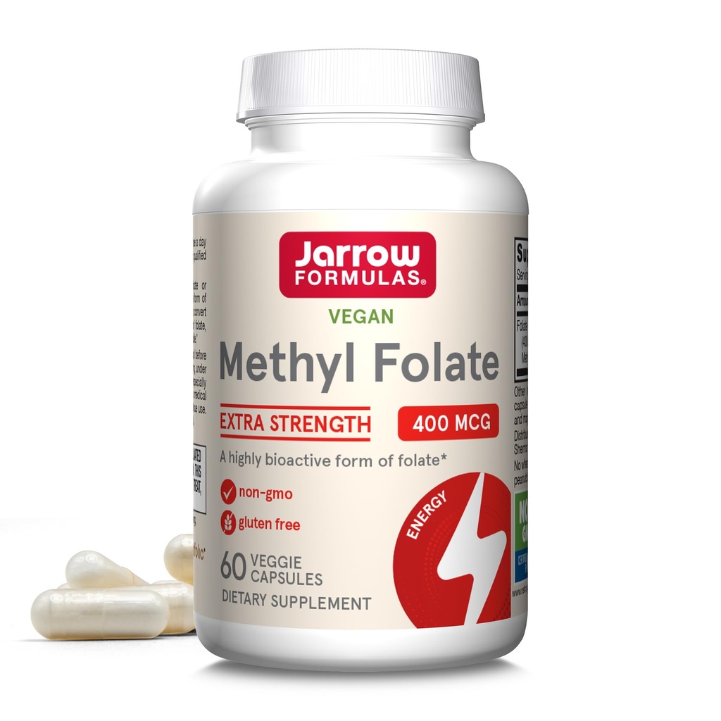 Jarrow 공식 여분 힘 메틸 Folate 400 mcg의 심혈관과 신경 건강 지원을 위한 규정식 보충교재, 60의 Veggie 캡슐, 60의 일 공급