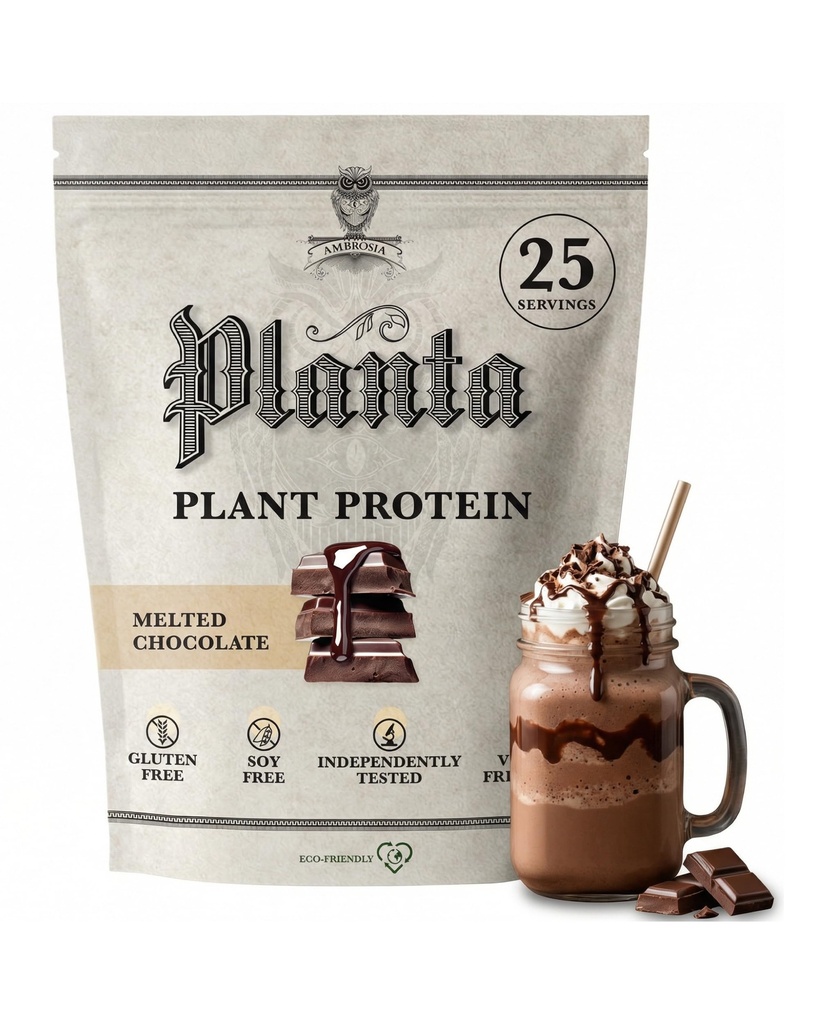 Ambrosia Planta - 프리미엄 플랜트 기반 단백질 | Vegan & Keto Friendly | 맛과 향이 없는 맛과 향이 없는 맛 | 글루텐 & 소이 무료 | 추가 설탕 | 25 인분 | 멜트 초콜릿