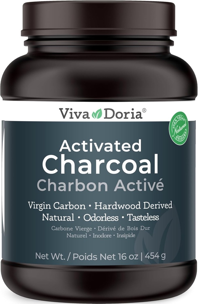 Viva Doria Virgin는 Charcoal 분말, Hardwood Derived, 음식 급료, 16 Oz (1 파운드)를 활성화했습니다