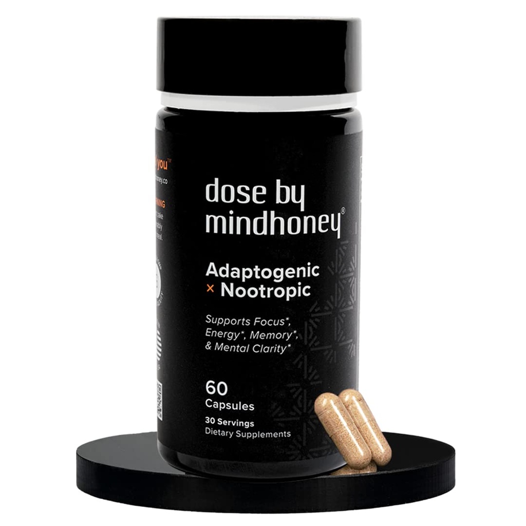 MINDHONEY | DOSE 60 Count, Premium All-in-One Nootropic Brain Supplement | Focus, Mood, Energy, & Memory | 기능성 버섯 및 Adaptogens - 사자 Mane, Ashwagandha, L-Theanine, Bacopa, & Vitamins