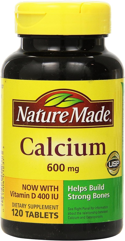 Nature Made 칼슘 600 mg with Vitamin D3 for Immune Support, Tablets, 60 Count, Bone Strength (Pack of 3) 지원
