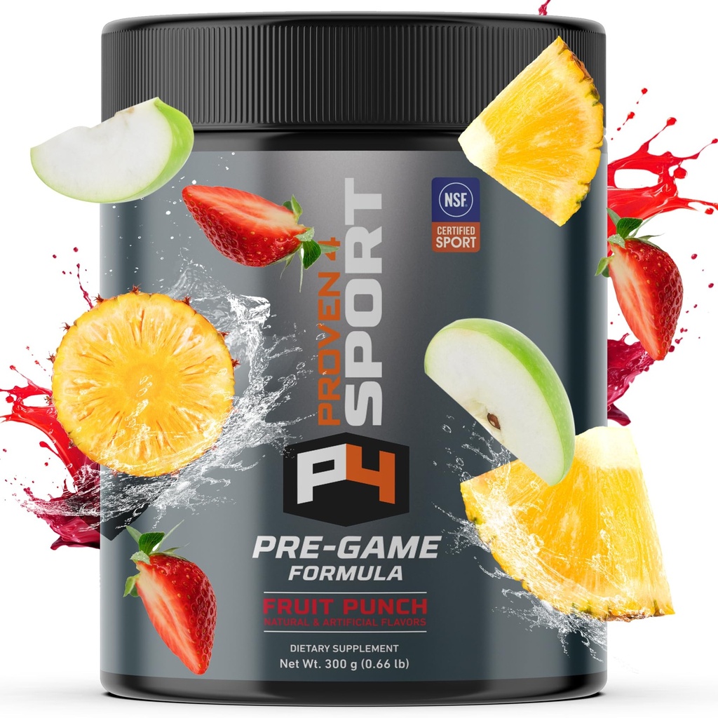 Proven4 Creatine와 남성과 여성을위한 사전 운동 분말 - Beta Alanine - 카페인, NSF 인증 사전 운동 에너지 보충 과일 펀치 30 서빙
