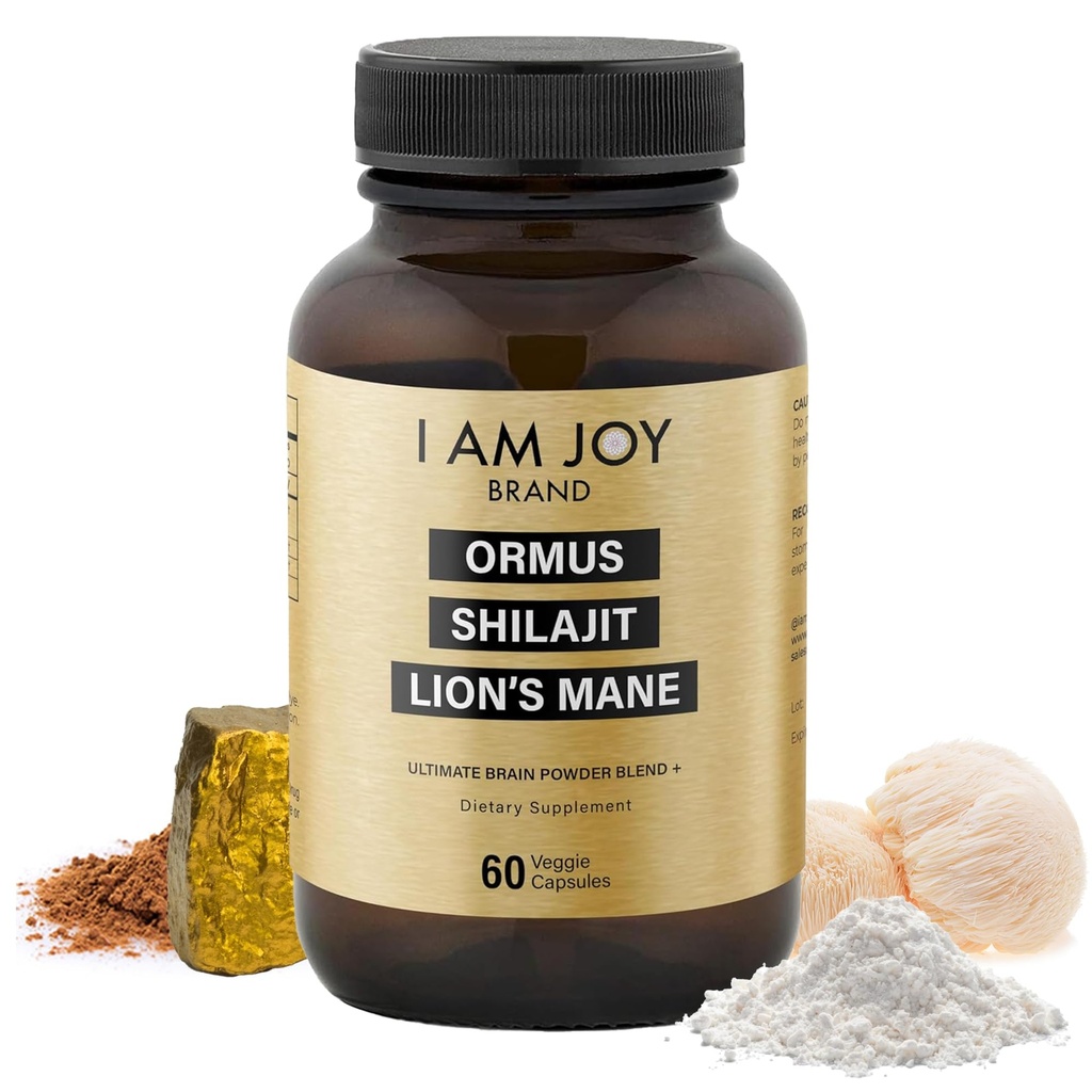 I Am Joy co. Ormus Shilajit Lion's Mane - Ultimate Brain Power! Monoatomic 24k Gold - 에너지, 기억, 초점을위한 그것의 종류의 유일한 혼합 - 60 Vegan 캡슐