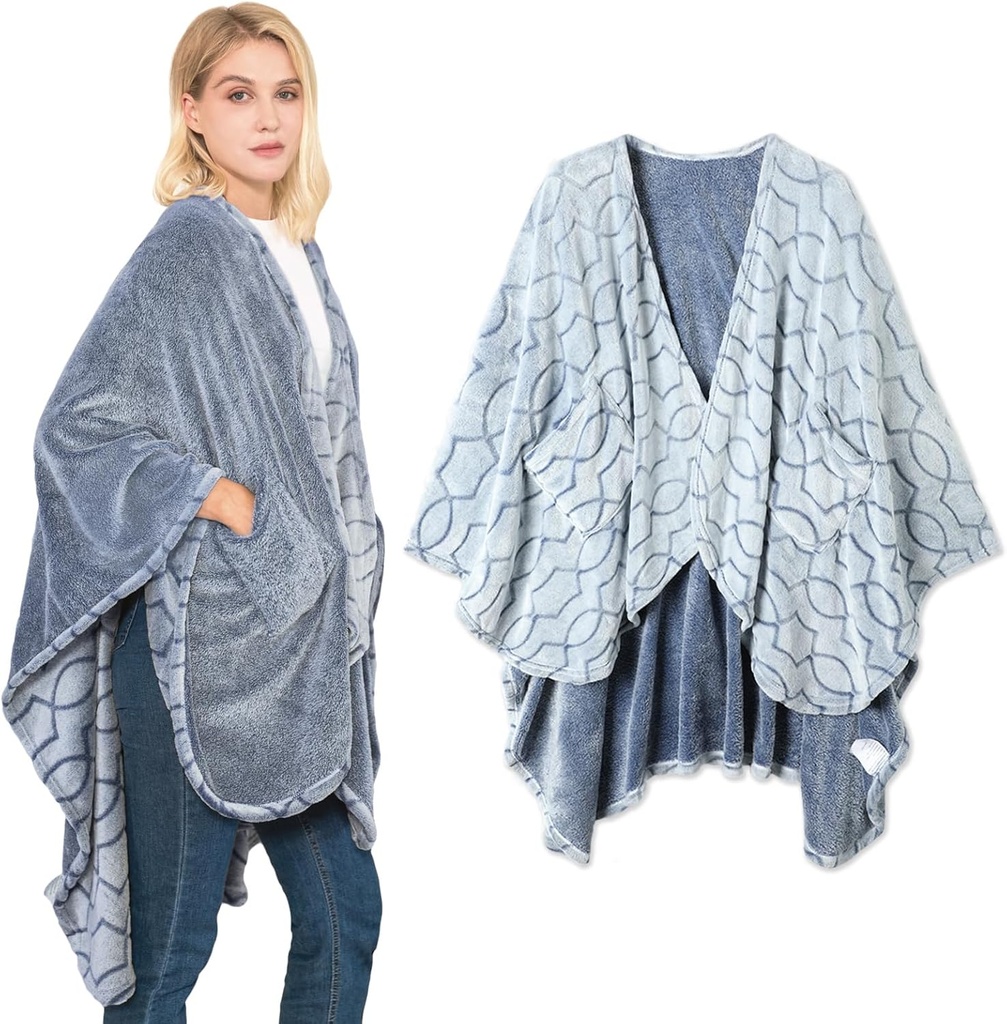 Bcareself Double-Sided Wearable Blanket Ultra Soft Flannel Shawl Blanket, 여성 및 남성용 포켓과 함께 대화할 수 있는 담요