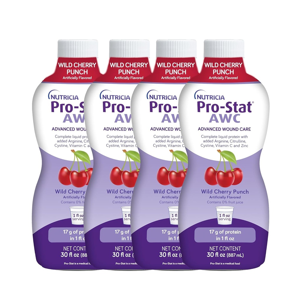 Pro-Stat Advanced Wound Care (AWC), 농축 액체 단백질 의료 식품 - 와일드 체리 펀치 맛, 30 Fl Oz 병 (케이스 4)