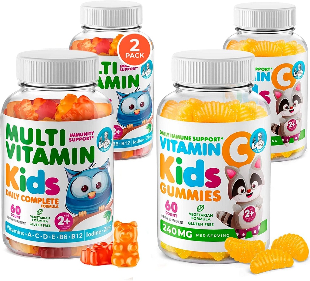 DR. MORITZ Essential 비타민 쌍 - 아이 Multivitamin Gummies 번들 (60 조사, 2 팩) 비타민 C (60 조사 2 팩)