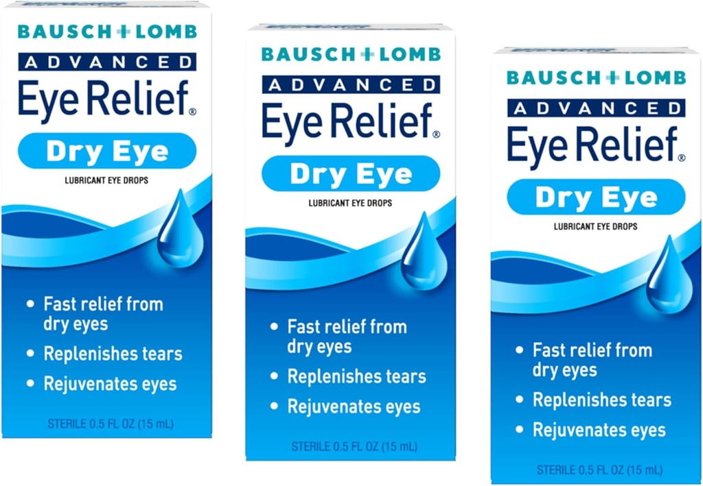 Bausch + Lomb 고급 눈 구호, 건조한 눈, 습기를 공급 & Soothing, 빠른 구호를 위한 보충 눈물, 0.5 Fl Oz
