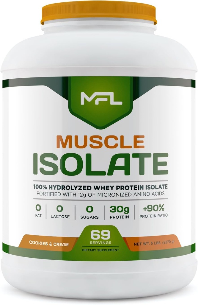 MFL 100%는 단백질 l 30g l 12g 아미노산 l Keto 친절한 l 낮은 탄미익 l 5개 lbs. (쿠키 & 크림)