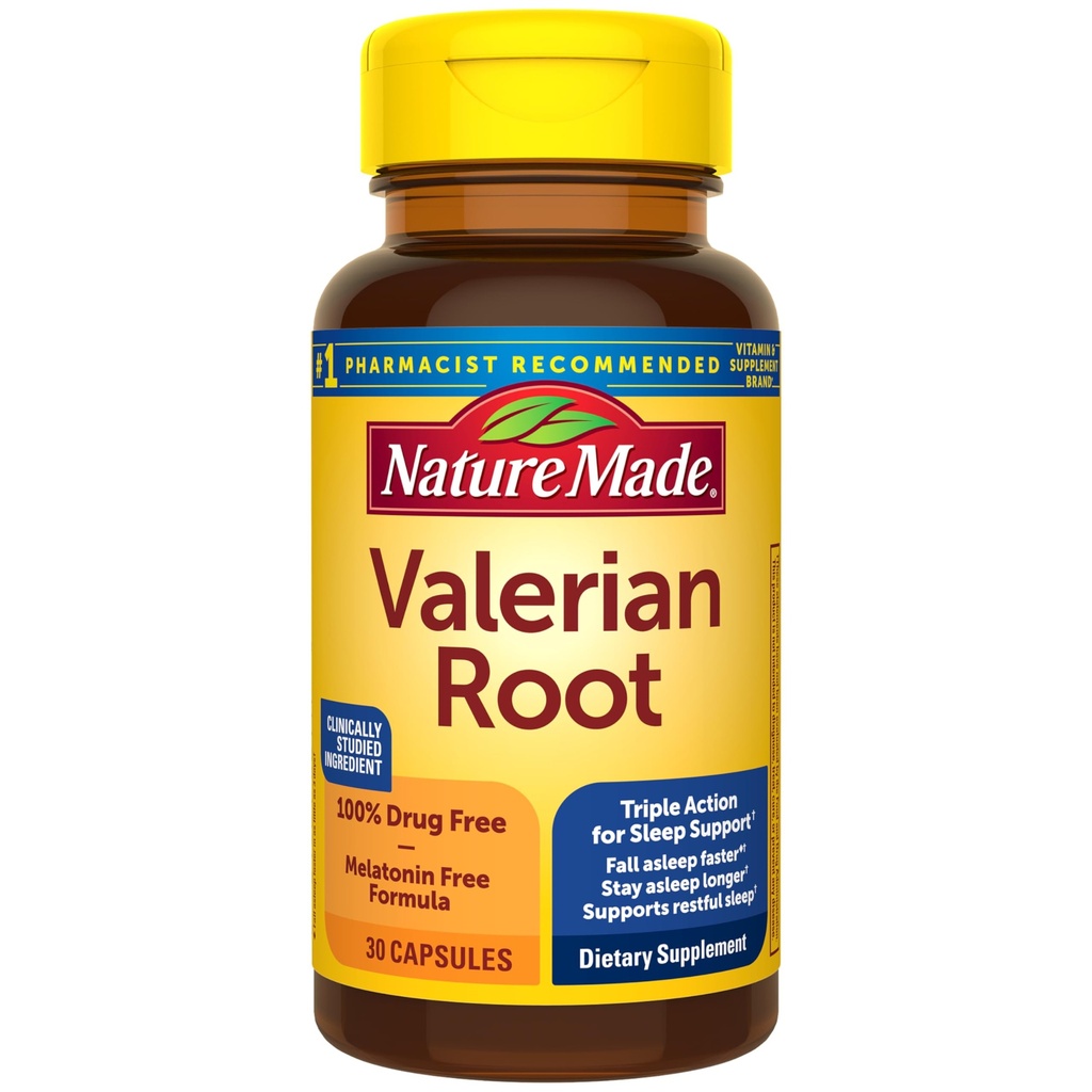 Nature Made Valerian Root for Sleep Support, 성인을위한 Melatonin 무료 수면 보조, 30 Valerian Root Capsules, 30 Day Supply
