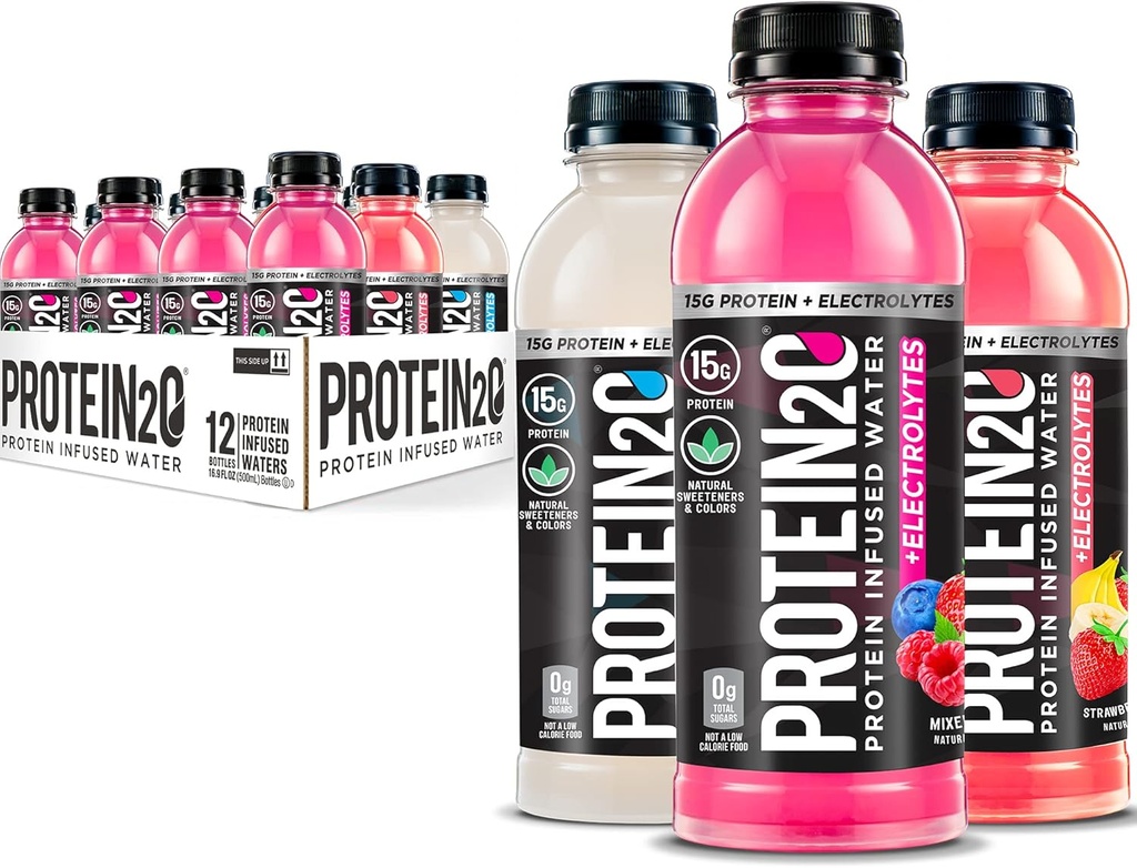 Protein2o 15g Whey Protein Isolate Infusion Water Plus Electrolytes, Sugar Free Sports Drink, Gluten Free, Lactose Free, Electrolyte Variety Pack, 16.9 fl oz Bottle (12 개)