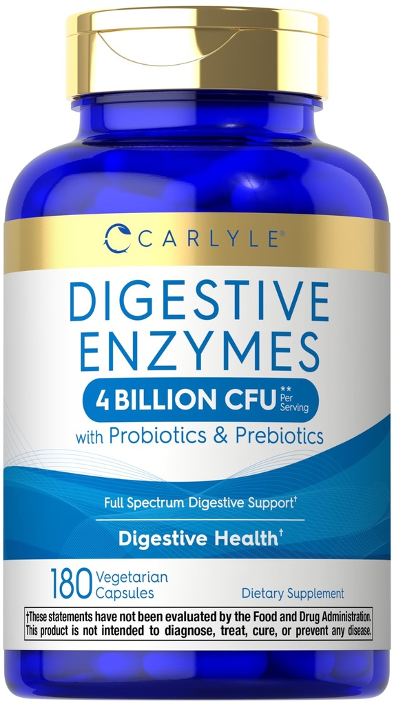 Carlyle Digestive Enzymes | Probiotics & Prebiotics | 180 캡슐 | 남성용 비 GMO 및 글루텐 프리 보충교재