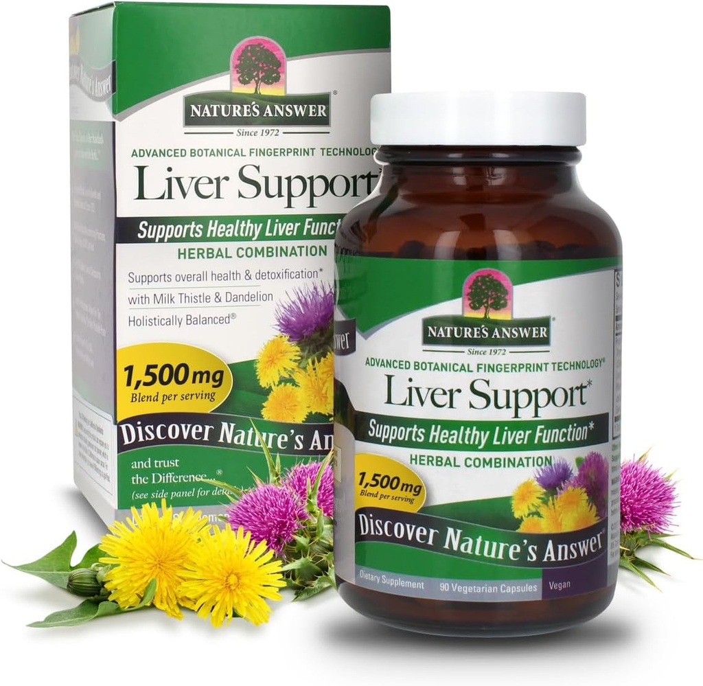 Nature's Answer Liver Support | 밀크 이틀 & 다 델리의 허브 조합 | 다이어트 보조제 | 건강기능 향상 | 고스허 인증, 채식 및 채식 90 캡슐