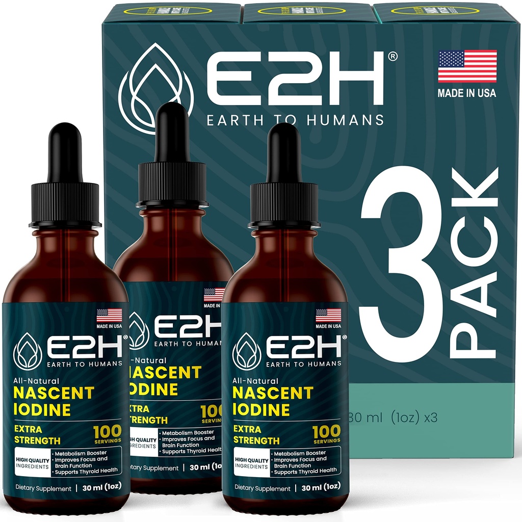 E2H Vegan Liquid Iodine - Thyroid Support and Cognitive Function - Metabolism 및 에너지 레벨을 밀어 - Vegan - Non-GMO (3 병)