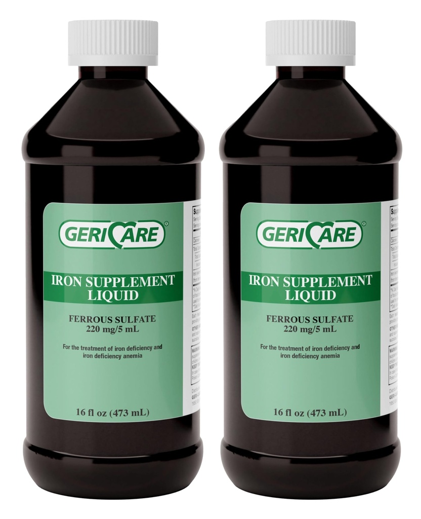 GeriCare 220 고 효능 액체 철 보충 | 성인용 액체 철 | 빈혈 및 철 부족 | 5mL 복용량 당 철의 220mg. (패키지 2)